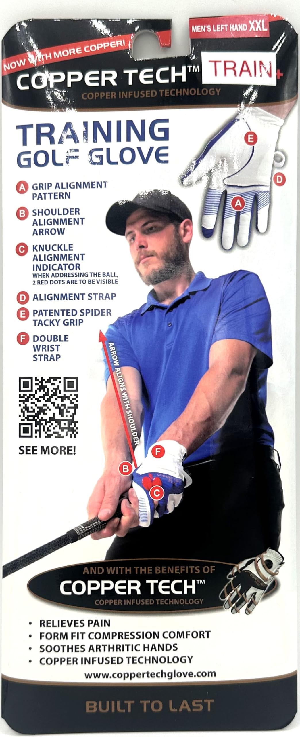 Copper Tech Golf Grip Training Gloves Men's Left OR Right Hand White/Royal Blue with Ball Marker (XX-Large, Left)