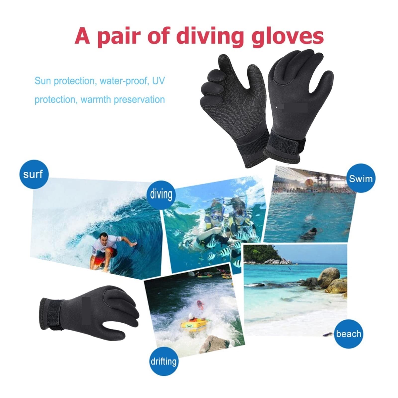 3mm/5mm neoprenowe rękawice do nurkowania utrzymuj ciepło z rurką wiosłowanie Surfing kajakarstwo łowiectwo podwodne narciarstwo sporty wodne CiepłE I Wygodne(5MM Diving Gloves 02,L)