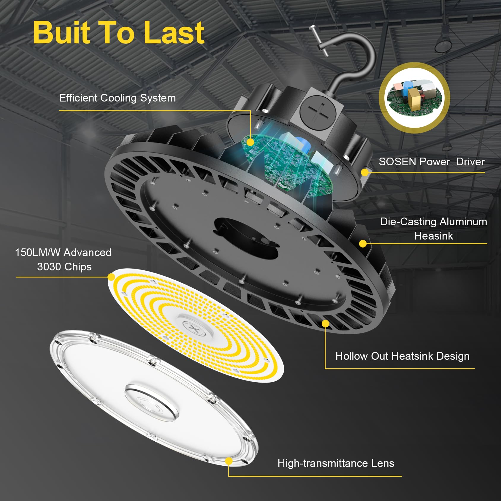 9Pack 480V UFO LED High Bay Light 240W 200W 150W Adjustable 36000Lm 5000K High Bay Led Shop Lights — view 6