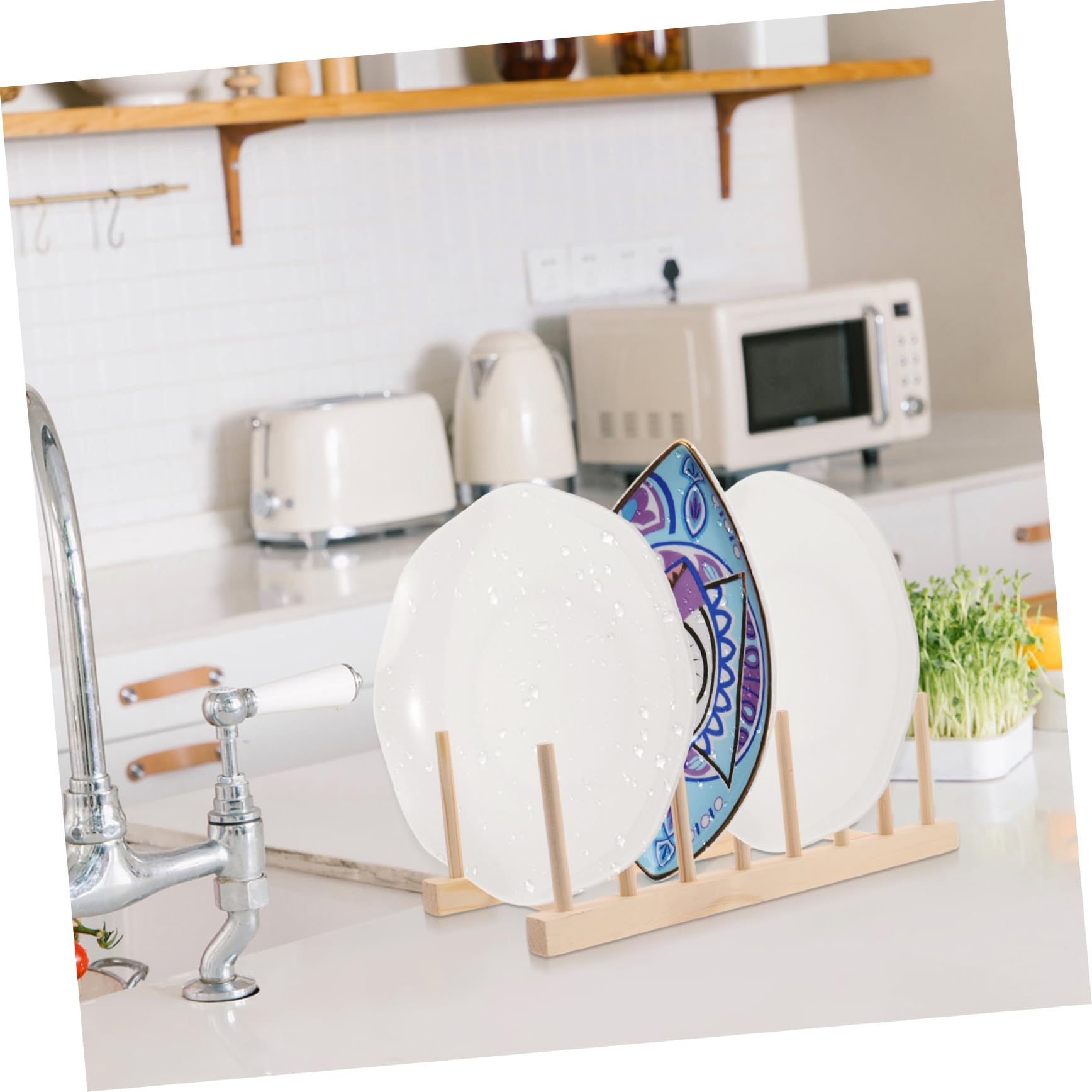 Range Couvercle Bois 3pcs Support D'assiette Design Unique D'égouttoirs à Vaisselle en Bois pour Rangement et Organisation Cuisine Pratique et Esthétique