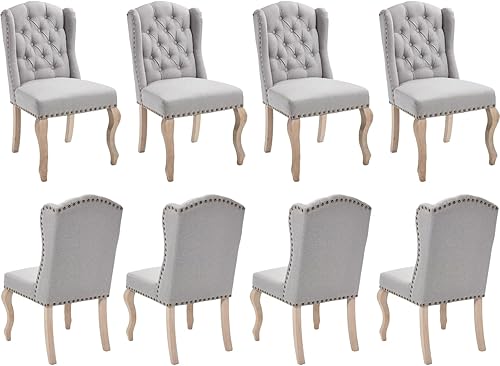 Miniatura 11 de chairus Parsons - Juego de 2 sillas de comedor tapizadas estilo rústico francés con ribete de cabeza de clavo y patas de madera curvas, sillas de