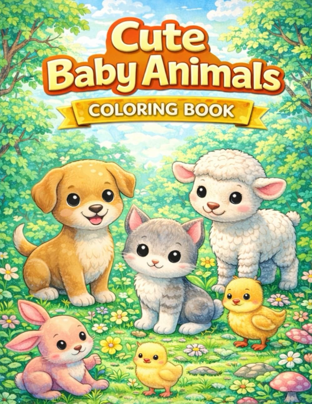 Cute Baby Animals Coloring Book: Fun and Easy Baby Animal Coloring Pages for Kids Ages 4–6