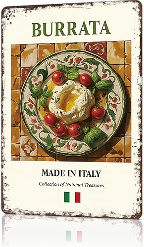 Cartel de metal vintage divertido Burrata, póster de pared para el hogar, sala de estar, oficina, bar, decoración de 8 x 12 pulgadas