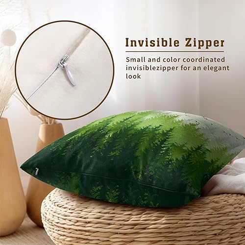 Miniatura 3 de Fundas de almohada abstractas de bosque brumoso, 2 unidades, color verde, naturaleza, pino, montaña, fundas de cojín decorativas para sofá, funda de