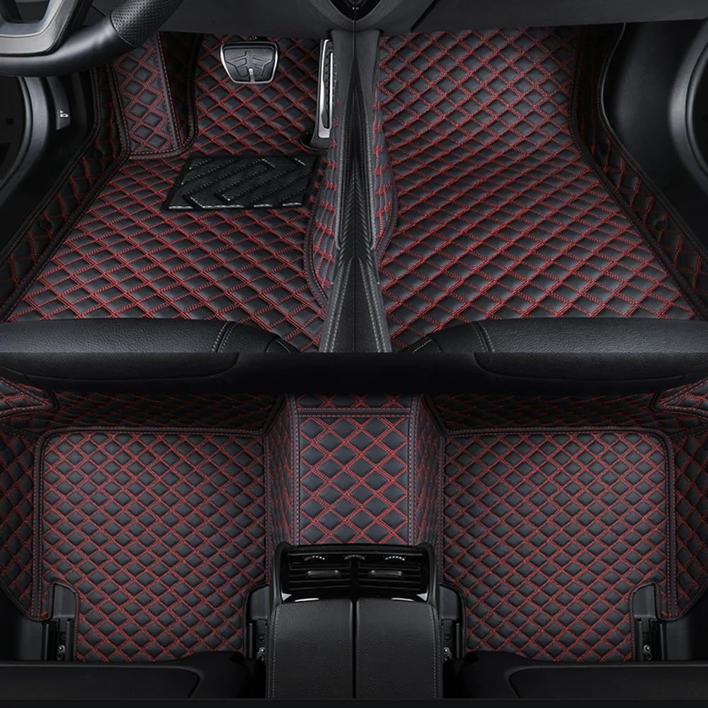 QIZUN Tailored Car Floor Mats for BYD Seal6 GT 2025-2026, PU Leather Waterproof Floor Liners, Dust-Proof Auto Foot Pad Protector pads, Full Set All-Weather,Black-Red