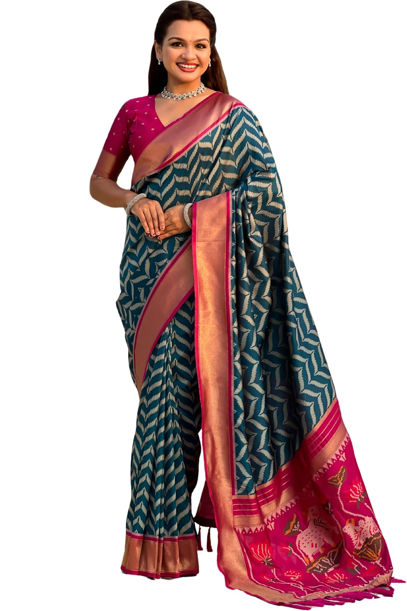 SGF11 Women's Kanjivaram Patola Soft Pure Silk Sarees With Unstitched Blouse Piece