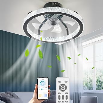 Ceiling Fan with Light, 18 Inch Bluetooth Speaker Low Profile Ceiling Fan Lights with LED RGB, Dimmable, 6 Wind Speeds Reversible Blades, Remote Control and APP Control, Semi Flush Mount Fan