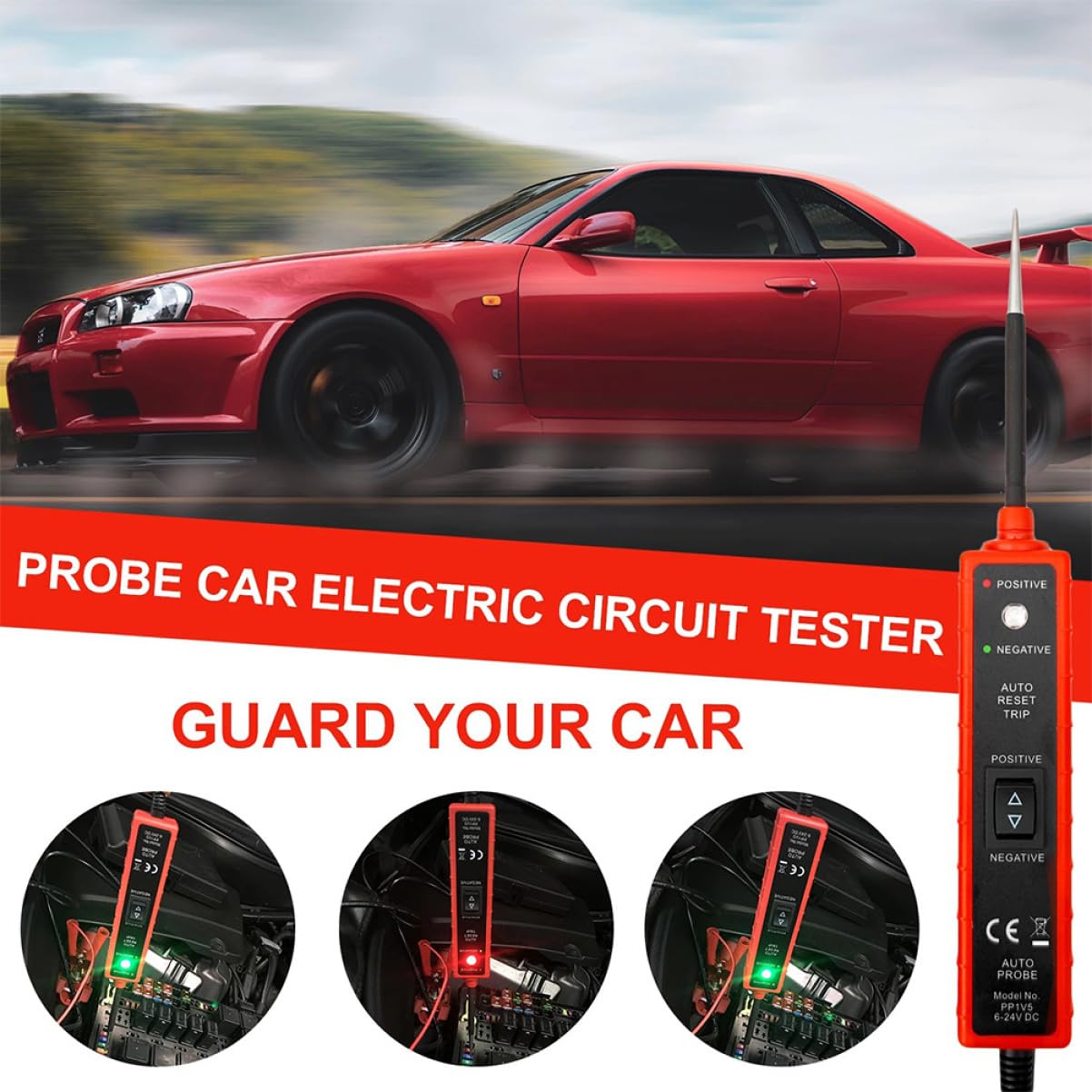 POPETPOP Probador de Circuitos Eléctricos para Vehículos con Clips Positivo y Negativo, Cable de 16 Pies, Protección contra Sobrecarga y Alta Sensibilidad para Sistemas Eléctricos
