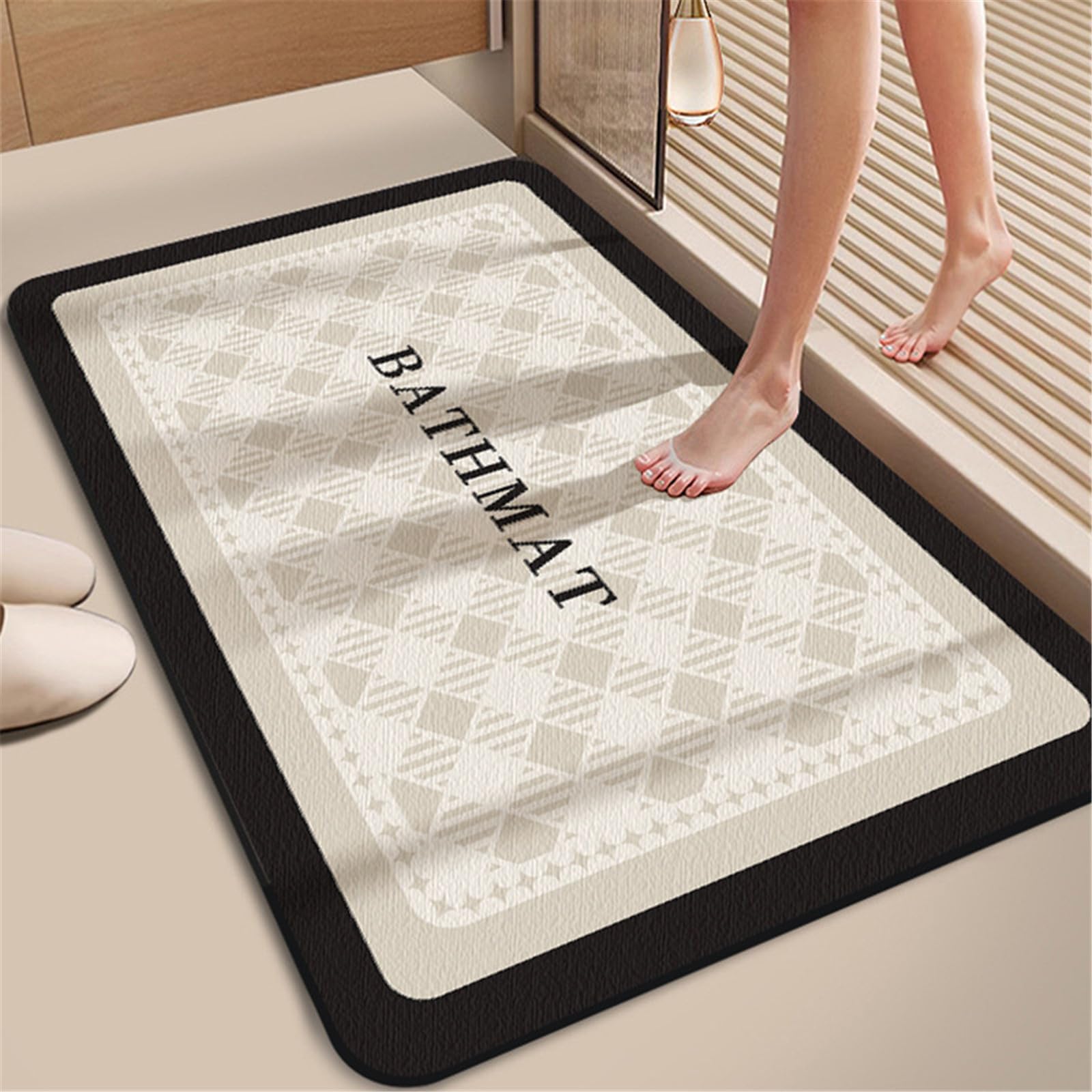 Odot Alfombra Baño Secado Rápido Alfombrilla de Baño Antideslizante de Piedra Diatomita Súper Absorbente Alfombra Felpudo Suaves para bañera, Ducha y Cocina, Negro Nórdico (Estrella,50x80cm)