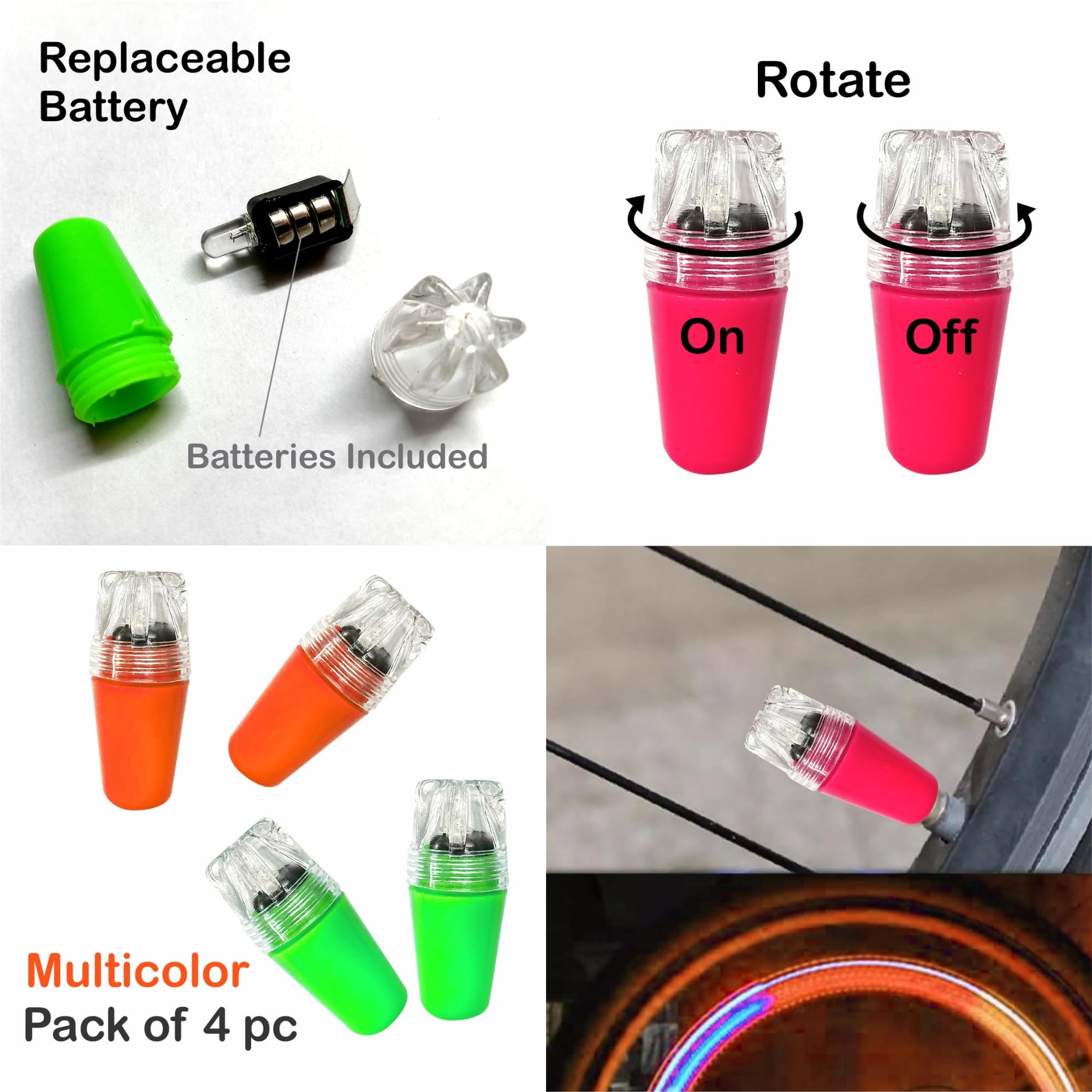 Bicycle Spoke Beads & Valve Lights LED Multicolour Set for Tyre Wheel | Kids Cycle Spare Parts & Accessories | Decorative Lights & Colourful Moti for Kids Bicycles | Set of 2 Items 2