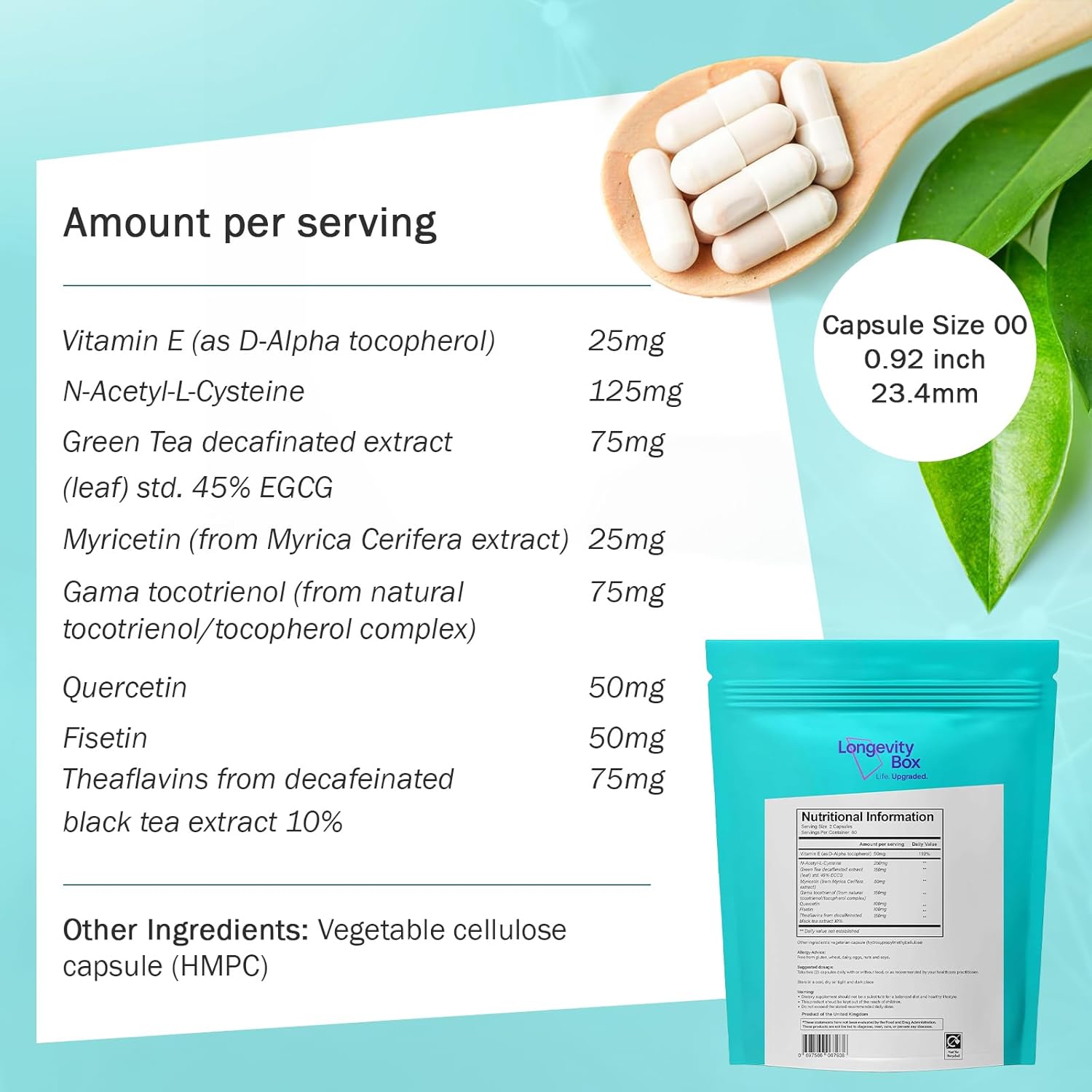 Senolytic Anti-Aging Supplement | Fisetin, Quercetin,NAC, Gamma Tocotrienols | 8-in-1 Cellular Regeneration & Longevity Formula | Boost Energy, Mental Clarity & Healthspan | 120 Vegan Capsules - Image 7