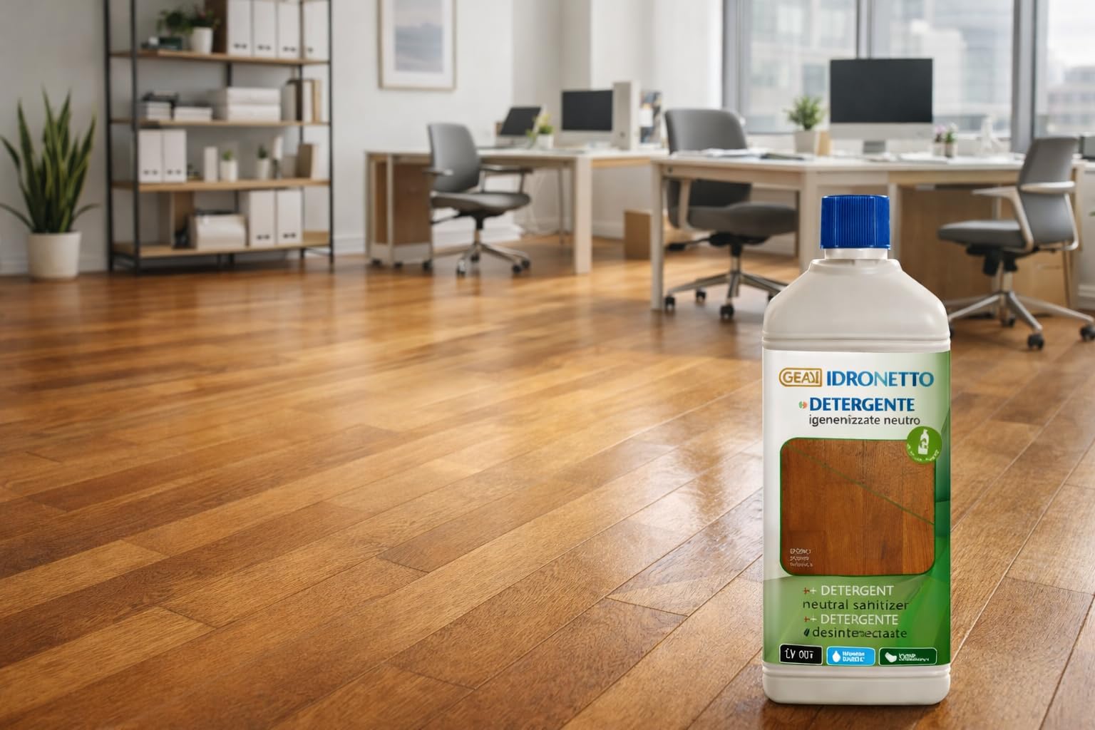 IDRONETTO GEAL Conf. 5 x1 Litro, Detergente Neutro Igienizzante per Parquet e Pavimenti in Legno – Formula Concentrata, Senza Risciacquo.