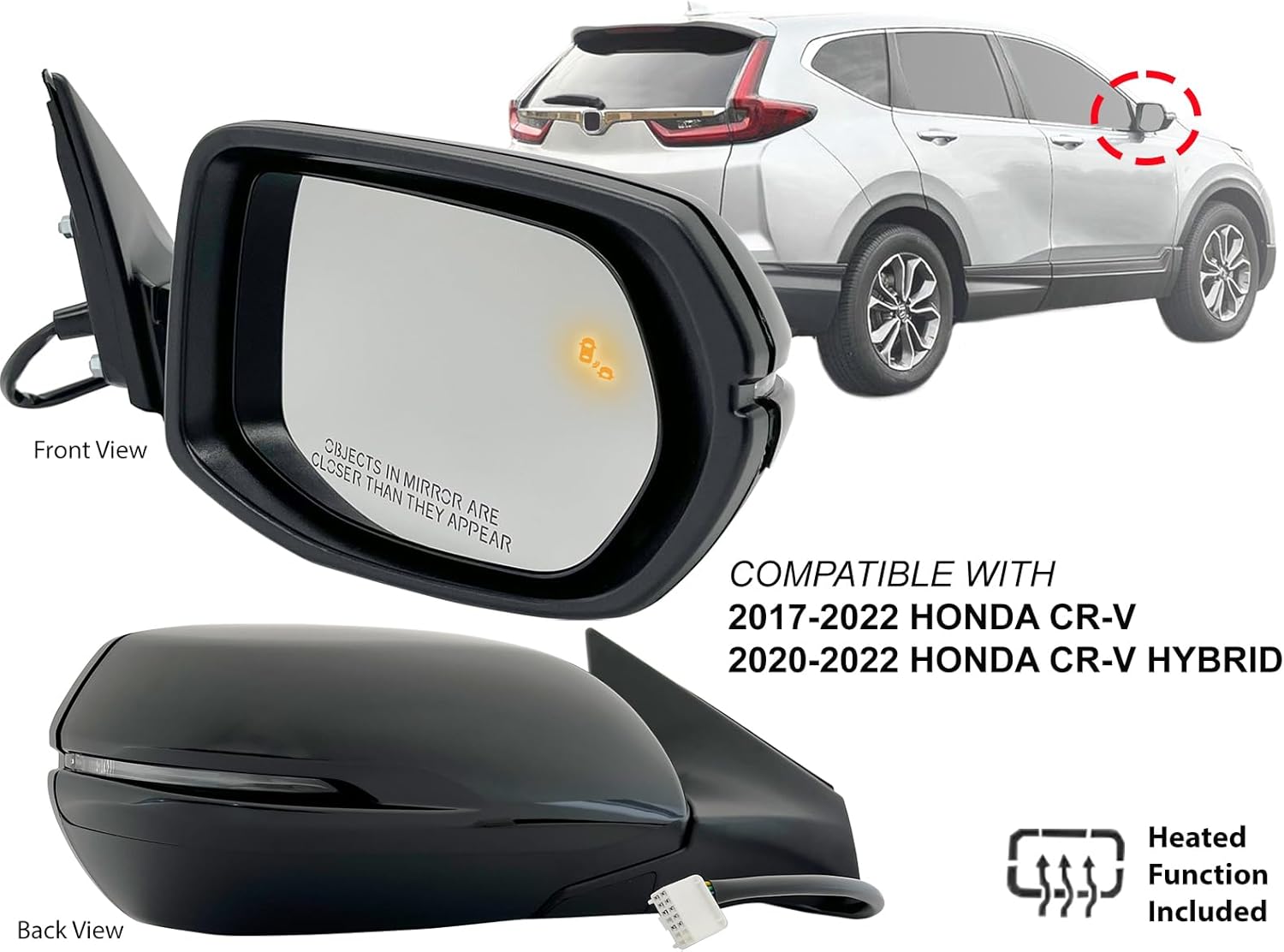 APA Replacement for Rear View Mirror Power Heated Signal with Blind Spot Detection PTM Cap 2017-2022 CR-V CRV Passenger Right Side 76208TLAA31 HO1321318