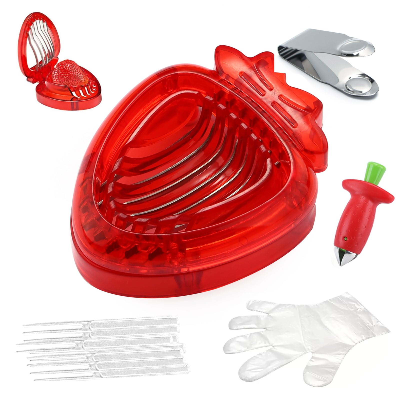 5Pcs Strawberry Huller & Cutter Tool, Strawberry Cutter with Gloves Strawberry Sandwich, Strawberry Huller for Baking and Jam Making Kitchen Gadgets