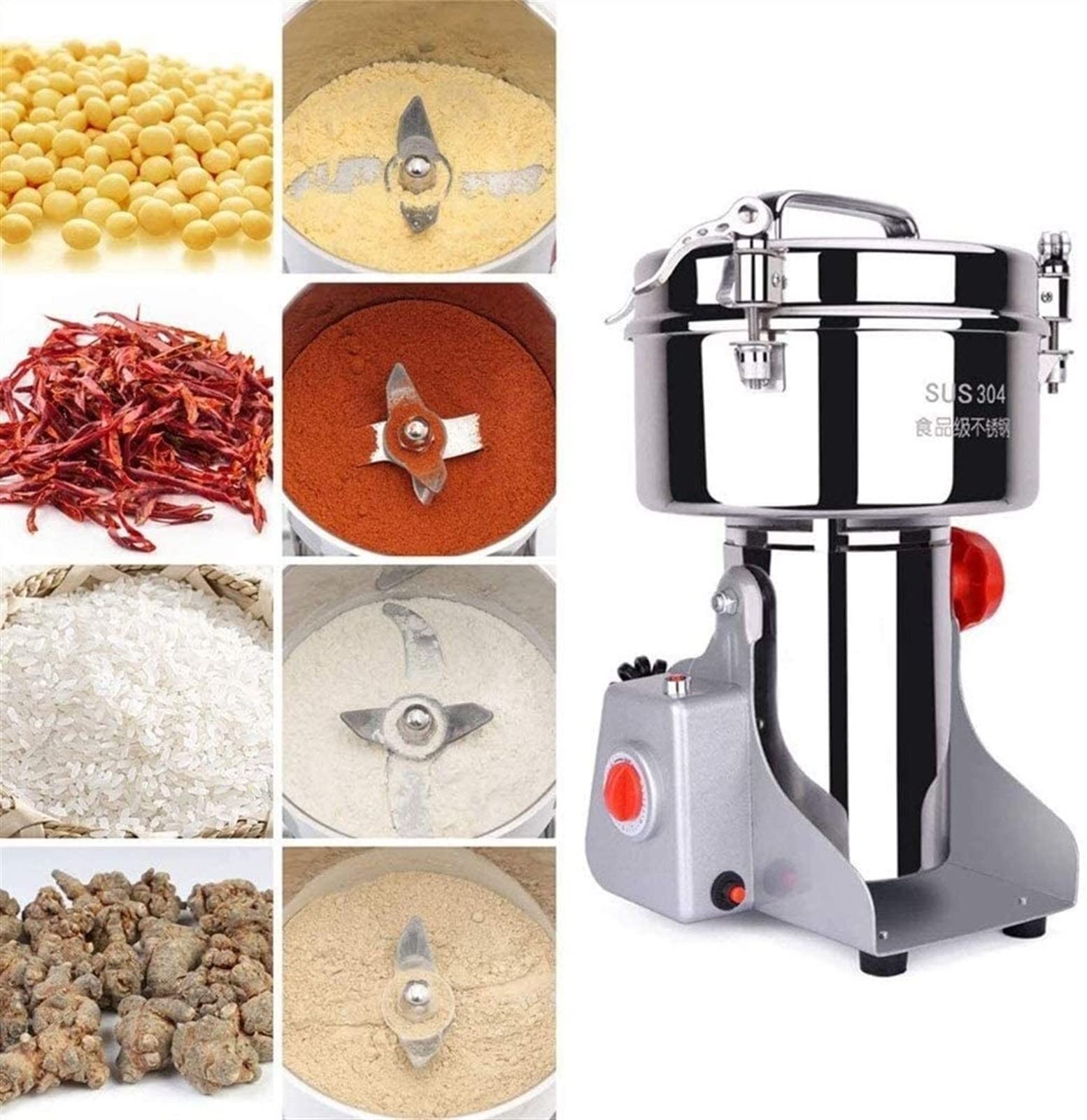 Moulin à Grains électrique Moulins à Grains 1000G Moulin à Grains électrique Poudre Machine 3600W Acier Inoxydable de qualité Alimentaire pour Cuisine Herbe Épice Poivre Café