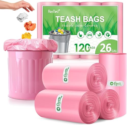 RayPard - Bolsas de basura pequeñas de 2.6 galones, 120 unidades, se ajustan a cestas de basura de 8 a 10 litros, bolsas de basura fuertes de 2.5 a