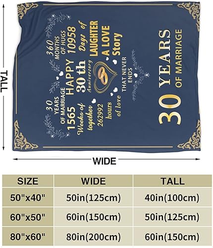 Miniatura 3 de Manta de 30 aniversario  Manta de aniversario de boda 30  Manta de aniversario de boda 30 para parejas, padres y abuelos, 60 x 50 pulgadas