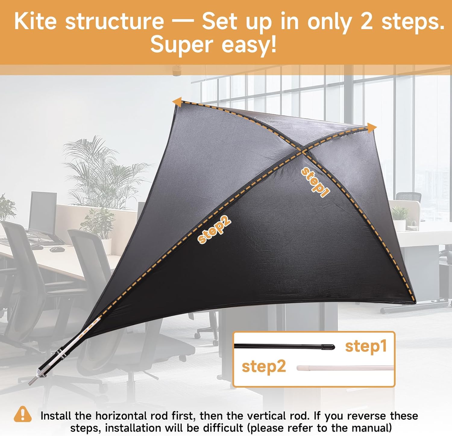 Cubicle Shade and Desk Canopy, Adjustable Large Office Light Shield to Block Overhead Light and AC Draft, Privacy Tent and Portable Leaf Cover with Quick-Setup Kite Frame