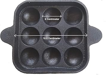 Bharath Agencies 9 Cavity - Paddu Tawa - Appam Patra - Paniyarakkal - Kuzhi Paniyaram Pre-Seasoned with Sesame Oil - Cast Iron