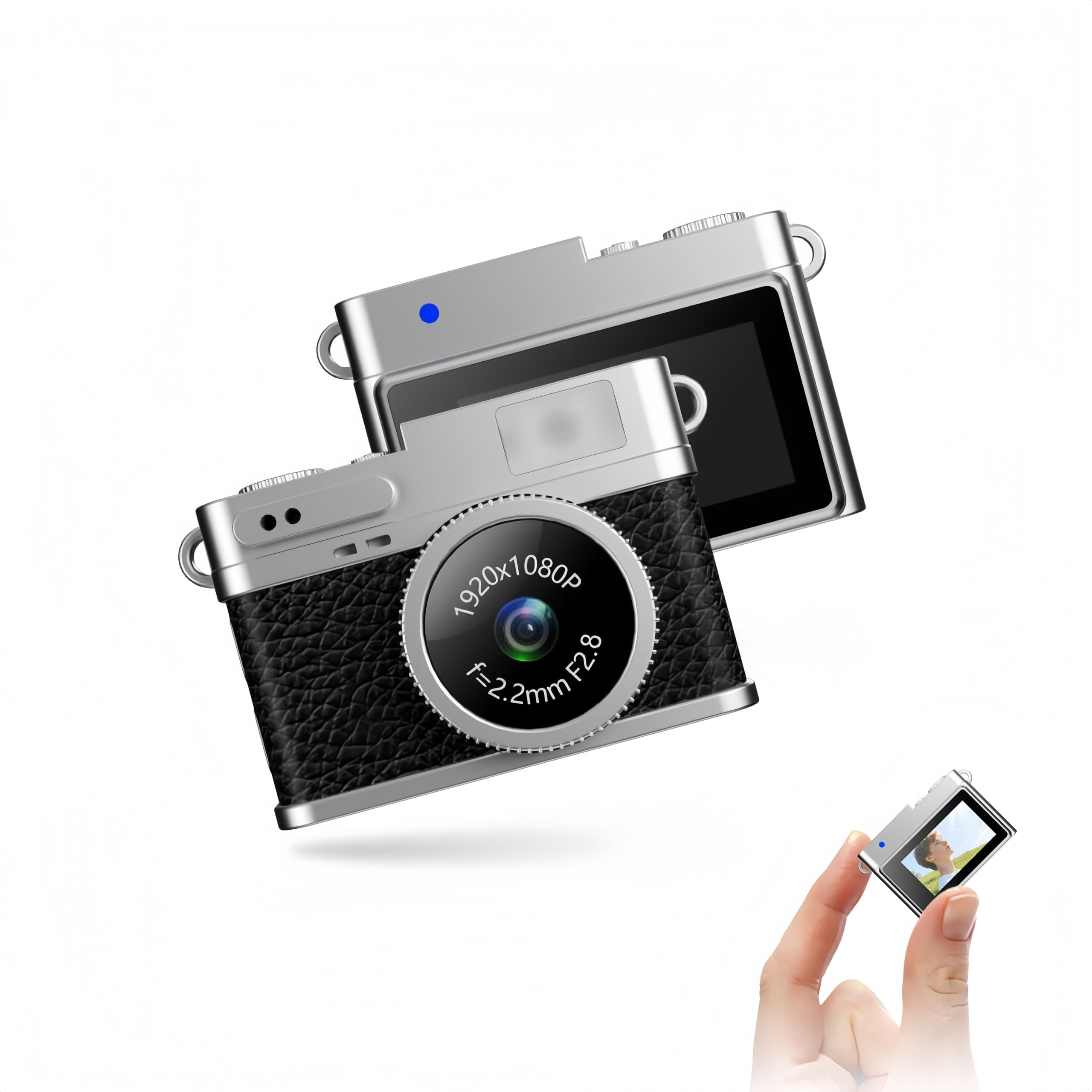 Porte-clés rétro avec mini appareil photo numérique 8 MP, stabilisation d'image HD LCD 0,96", USB, 32 Go gratuit, cadeau (rétro, noir)
