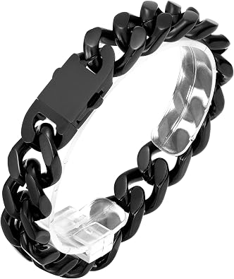 ROWIN&CO Stainless Steel Cuban Link Bracelet Width 15mm 18K Gold/Black/Blue/Rose Plated Curb Chain for Men Women Wrist Bracelets, 7.76-9.5 Inch Length Hip Hop Jewelry with Gift Box
