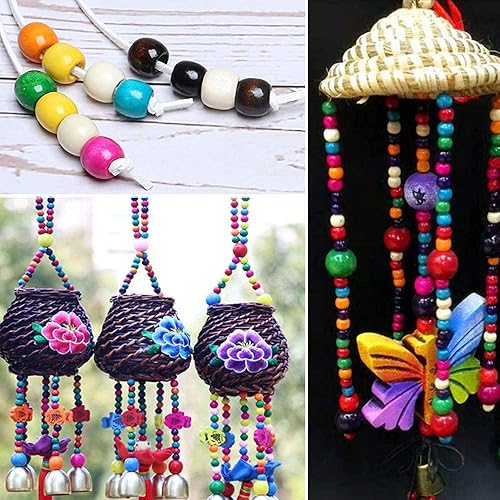 Miniatura 2 de BetterJonny - 200 cuentas de madera de agujero grande, cuentas de madera de colores surtidos para trenzar el cabello, 16 x 0.630-0.669 in para