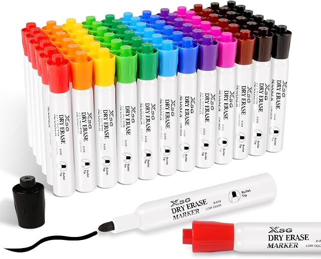 colpart Dry Erase Markers Bullet Tip - Pack Of 72 Pack Whiteboard Markers Bulk With Low Odor White Board Markers Dry Erase For School, Office, Home, Work On White Board & Calendar, Refrigerator
