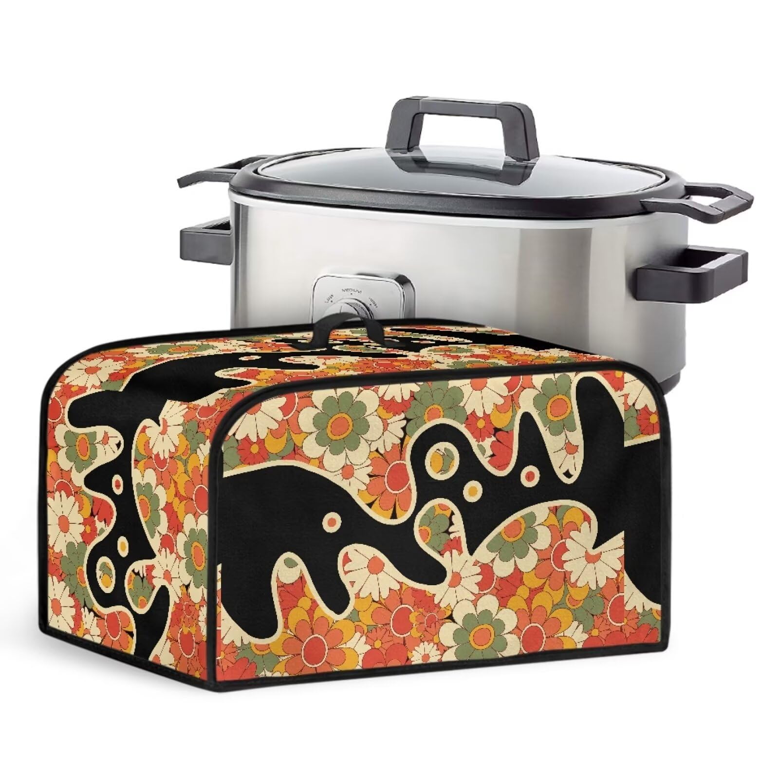 Hippie Flower Design Oval Crock Pot Lid Cute Pot Dust Cover Washable Reusable Crock Pot Decorative Accessory Suitable