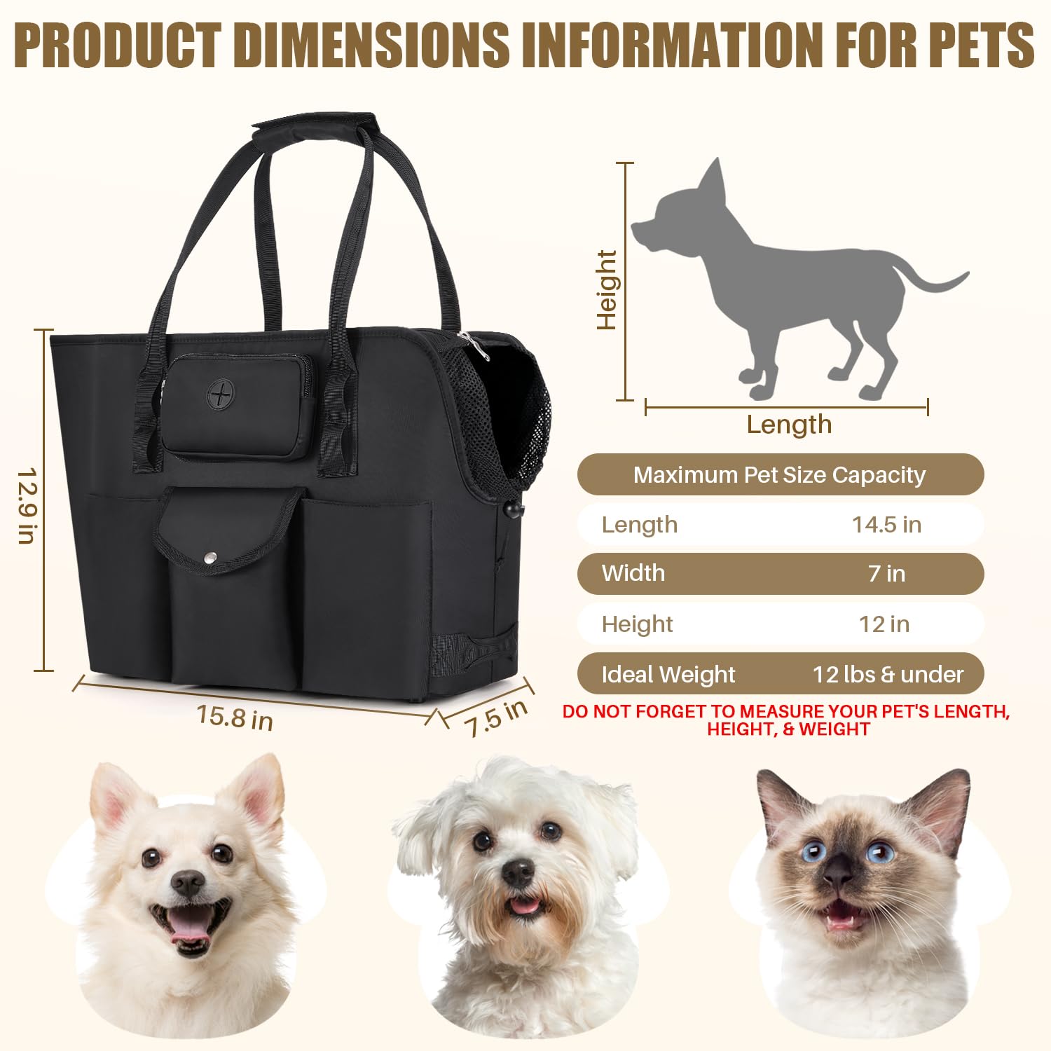 SlowTon Dog Carrier Purse, Portable Tote Handbag with Pockets,Small Dog Travel Bag with Breathable Mesh - Image 2
