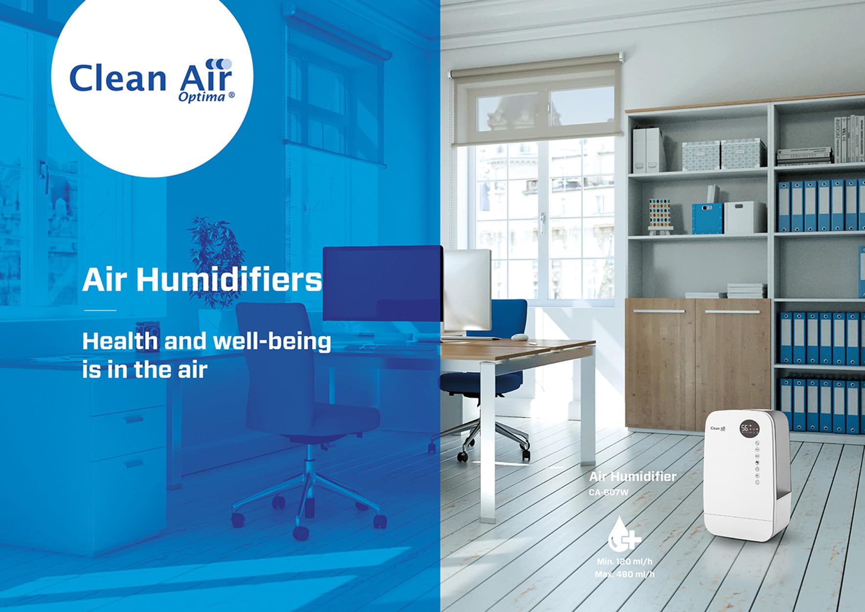 Humidificador con ionizador y aromaterapia – Clean Air Optima CA-607W Smart – Humidificación máx. 480 ml/h – Capacidad del depósito de agua 5,5 litros – Adecuado para habitaciones de hasta 65 m²/160