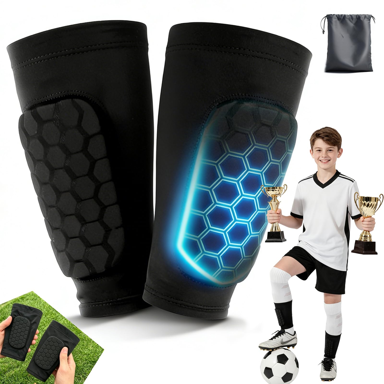 Schienbeinschoner Kinder Fussball Premium 3in1 Kleine Integrierte Schienbeinschoner Erwachsene für Skifahren,Fußball,Ski -2026 Leichte Shin Pads Herren Damen Atmungsaktiv & rutschfest (35g/1 Paar