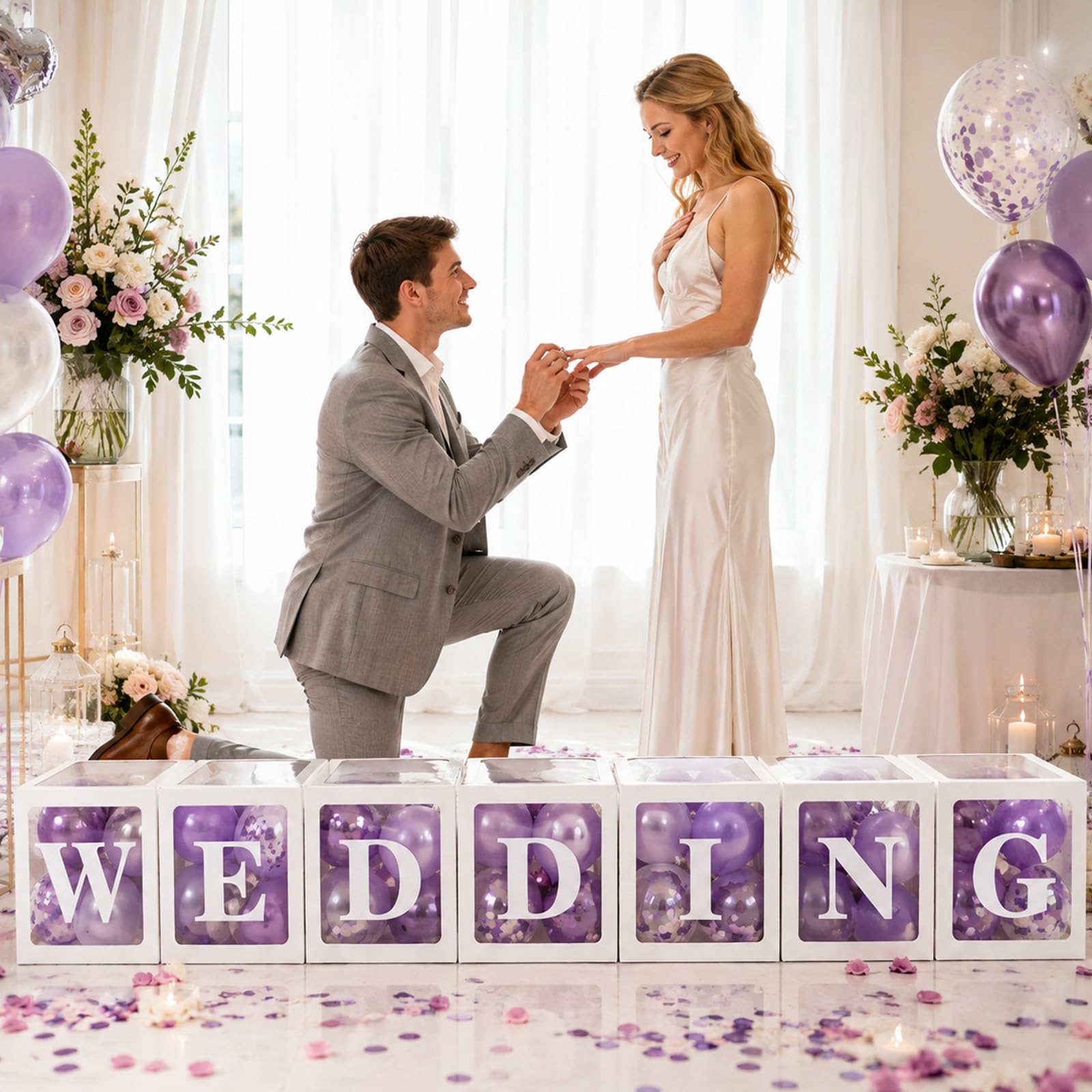 8 scatole trasparenti per palloncini da matrimonio con 78 lettere