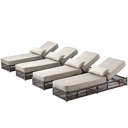 Luxury Outdoor Chaise Lounges with 5 Inch Thickened Cushions -