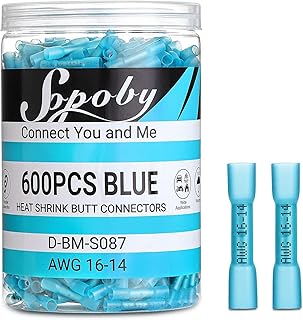 600PCS Heat Shrink Butt Connectors Blue 16-14 AWG-Tinned Red Copper Marine Grade Butt Connectors - Wire Splice Connectors- Waterproof Electrical Connectors for Marine,Boat,Stereo