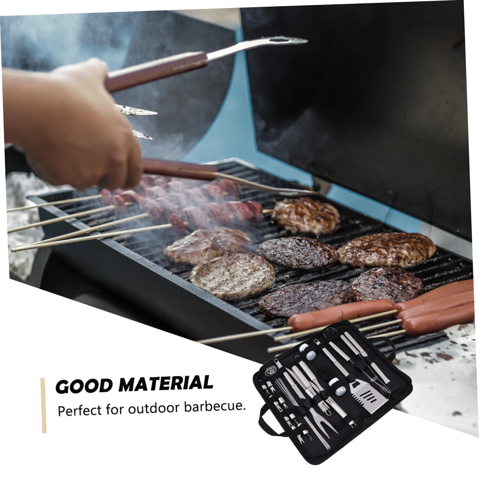 Utensili Barbecue in Inossidabile con Custodia Portatile in Oxford Kit Accessori Bbq per Grigliate e Outdoor