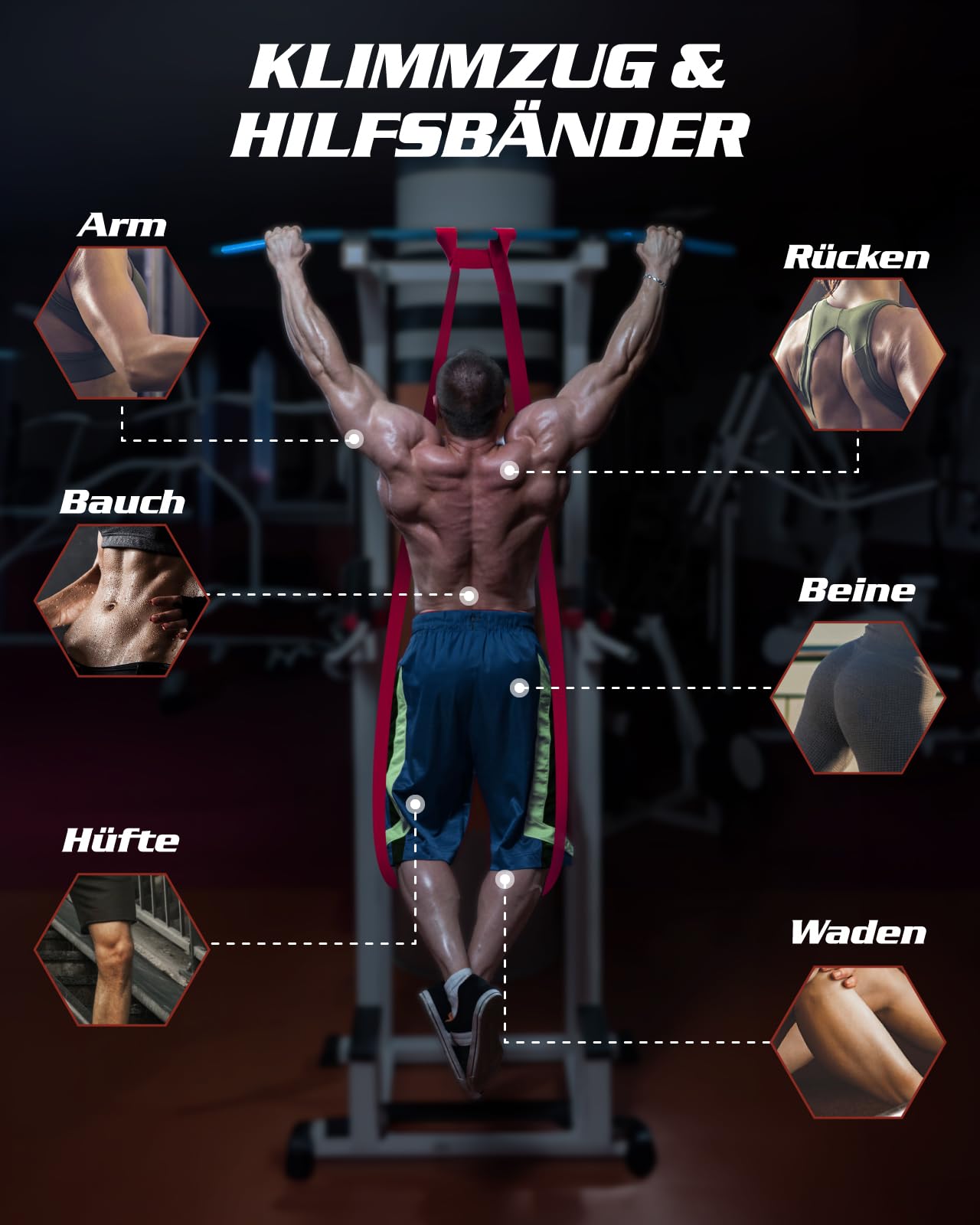 Fitense Bandas de Resistencia Set de 6 - Bandas Elasticas Musculacion de Resistencia, Bandas Elasticas Fitness para Hombre Mujer Entrenamiento/Yoga/Stiramiento/Pull Up Assitant