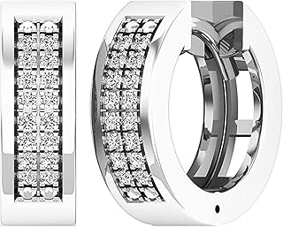 Dazzlingrock Collection 0.10 Carat (ctw) Round Diamond Mens Women Unisex Huggie Hoop Earrings, Sterling