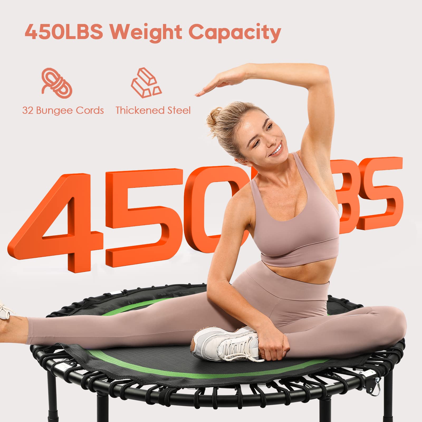BCAN 450LBS Foldable Mini Trampoline, 40" Fitness Trampoline with