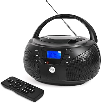 Portable CD Player Boombox with Bluetooth, FM Radio, USB Playback, Stereo Sound, Remote Control, Home Stereo Music System for Seniors and Family Gatherings Black