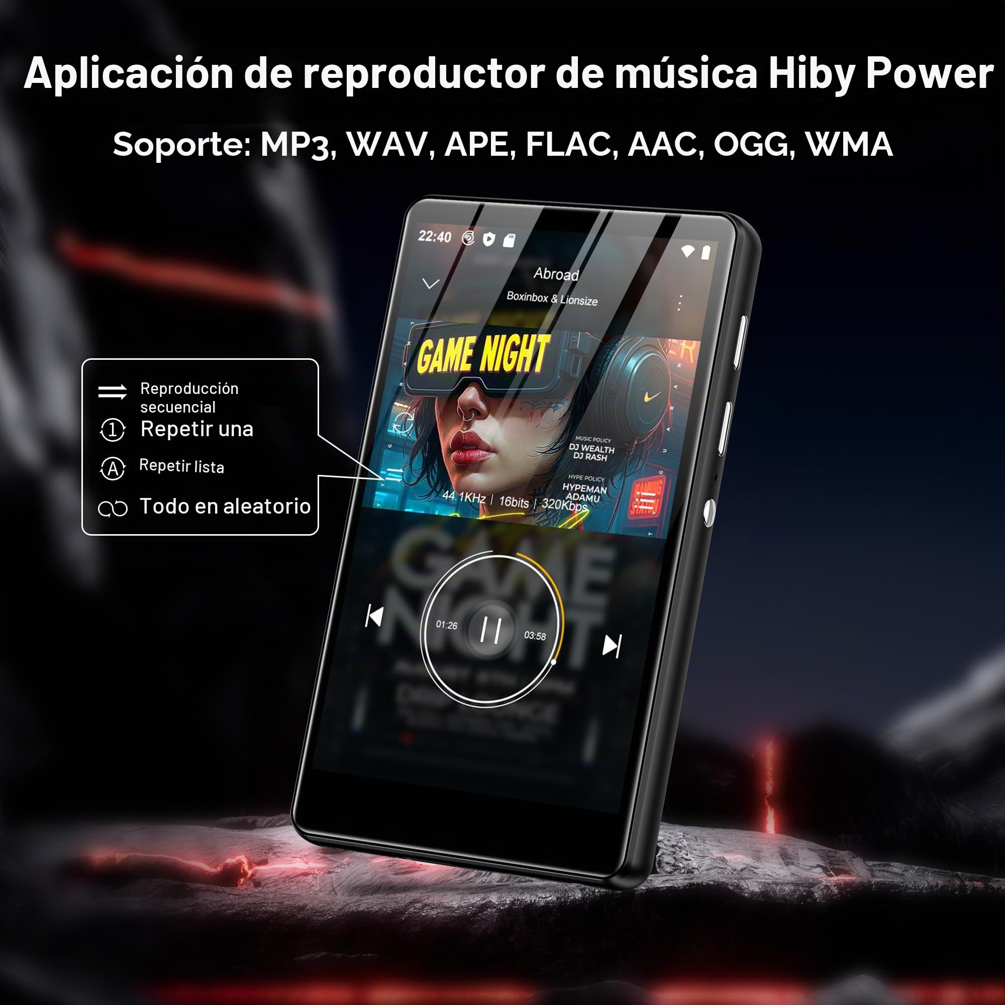 Reproductor MP3 SWOFY con Bluetooth y WiFi, pantalla táctil de 4,0 pulgadas, reproductor MP3 y MP4 Android con Spotify, Pandora, Amazon Music, Libby, Audible, navegador, ampliable hasta 1TB (Negro)