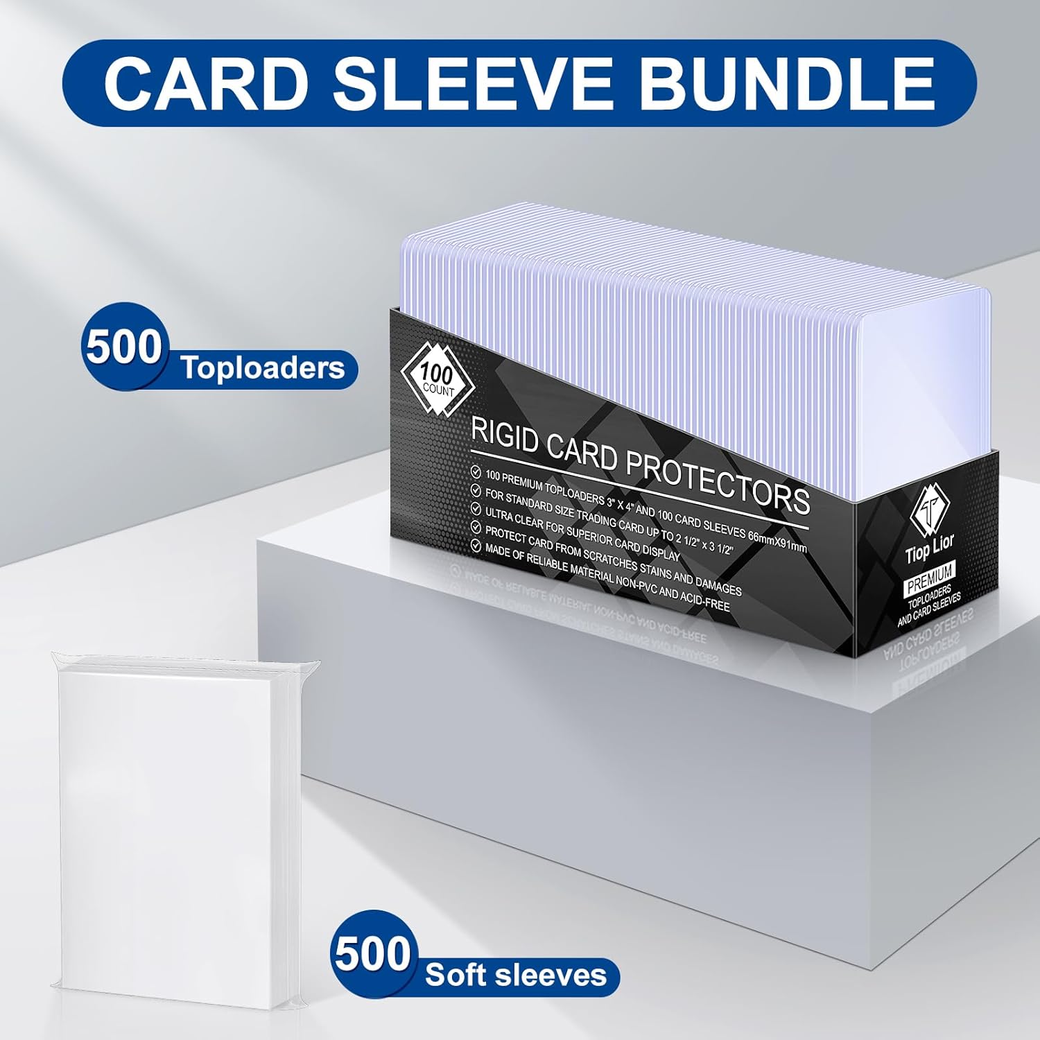 1000 Top Loader Card Sleeves for Cards, 3"x4" Baseball Card Protectors Hard Plastic,Trading Card Sleeves Hard Plastic Fit for Baseball, Football Cards(500 Toploders + 500 Clear Sleeve)