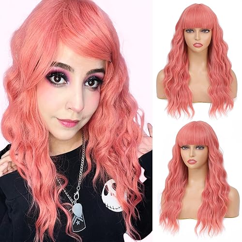 SOKU Peluca ondulada de jengibre con flequillo de aire para mujer, cabello corto de 20 pulgadas, color rojo jengibre, peluca rizada sintética para