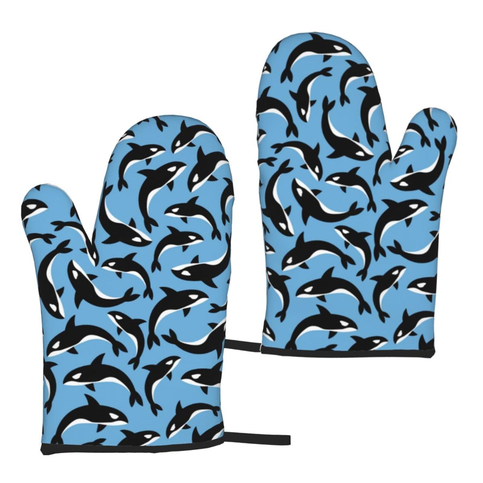 Killer Whales Orca, Kitchen Oven Mitts Anti-Slip Cooking Gloves,Heat Resistant Baking Mitts A Pair