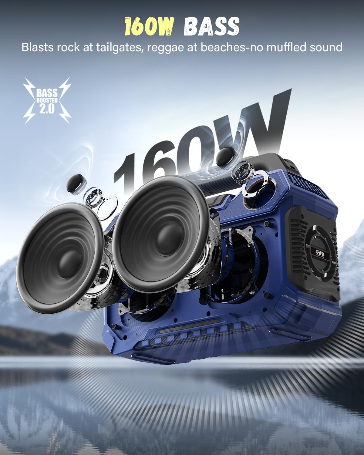 Tide Blue 160W Outdoor Bluetooth Speaker - Loud Bass 24H Playtime - Dettaglio