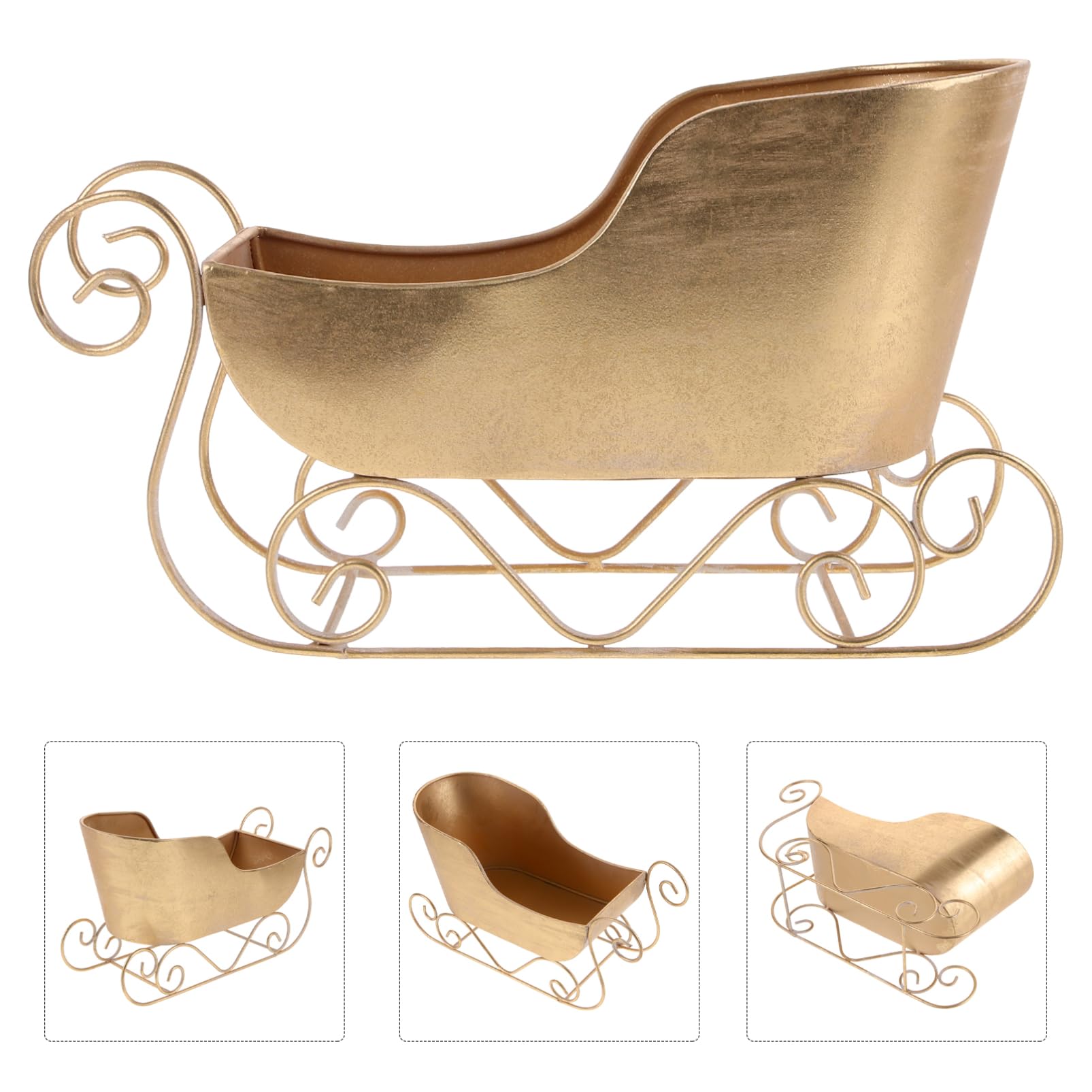 HOLIDYOYO Christmas Sleigh Candy Dish, Gold Metal Christmas Sleigh Santa Sleigh Desk Top Decor Christmas Sleigh Ornament Decorative Prop for Christmas Table Shelf Decor