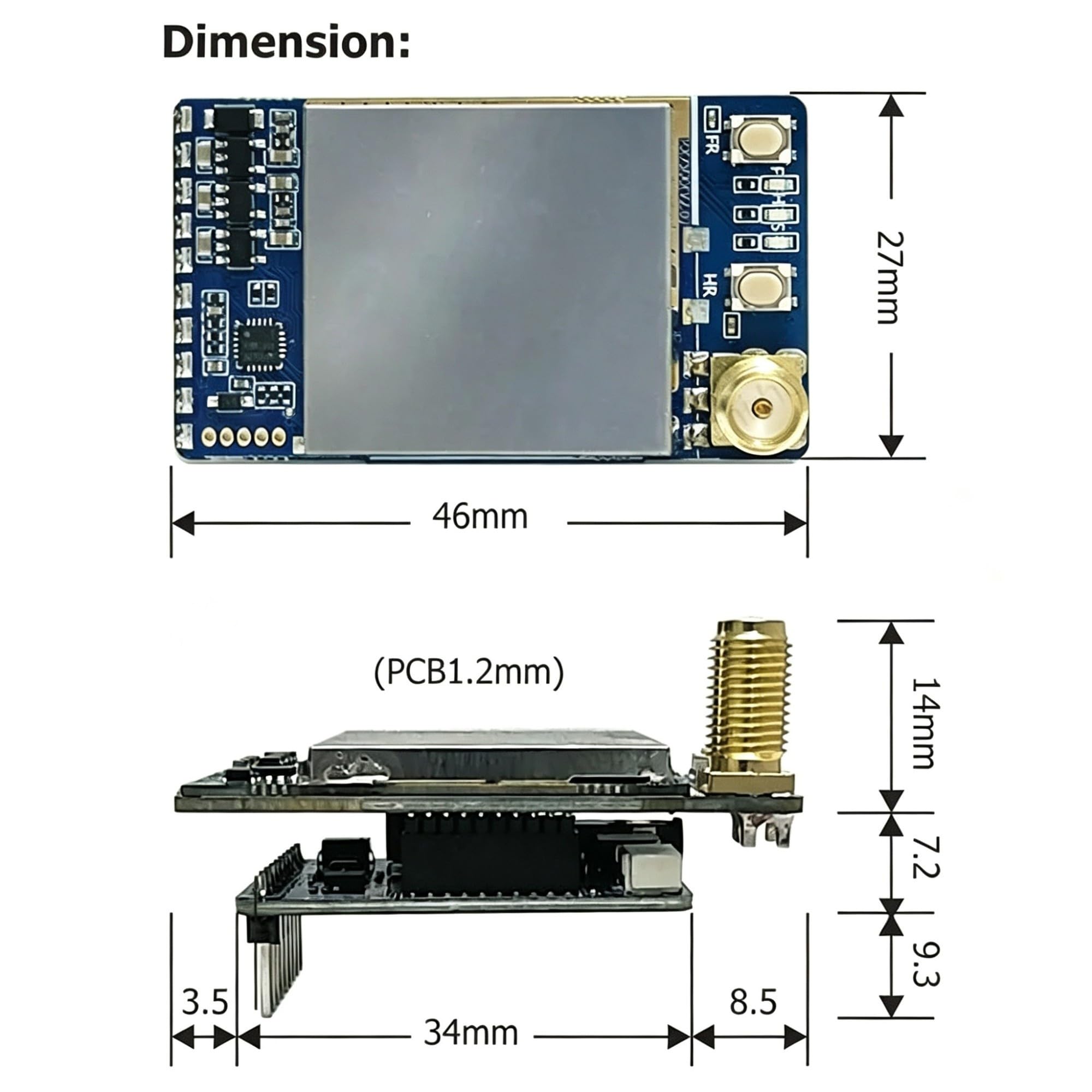 Ricevitore VRX‑75D 7,2GHz Modulo Ingresso Video CVBS Header Pin 2,54mm
