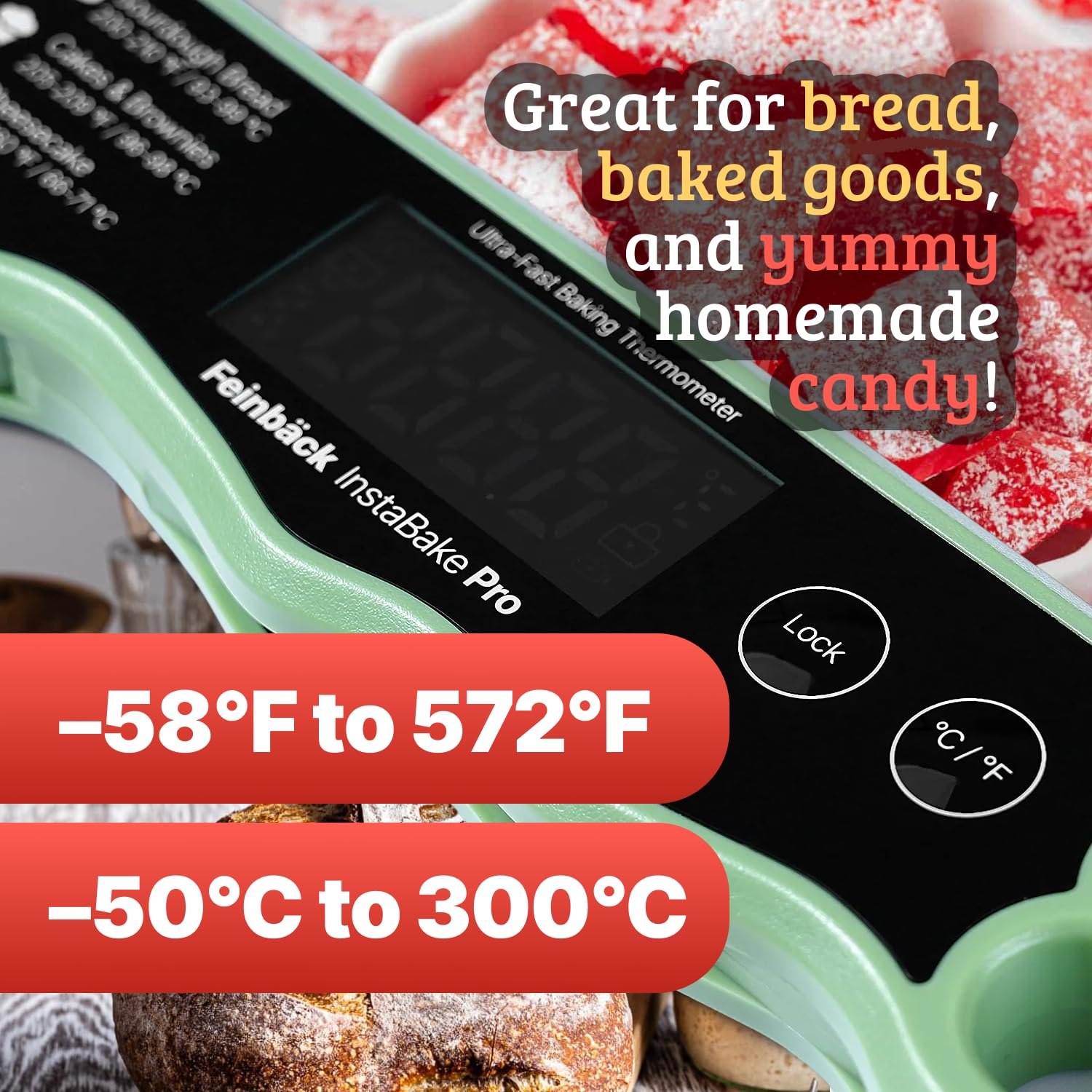 Thermomètre alimentaire professionnel à lecture instantanée pour la cuisson du pain au levain, du pain | Écran rotatif rechargeable | Thermomètre numérique à viande Gadget de cuisine