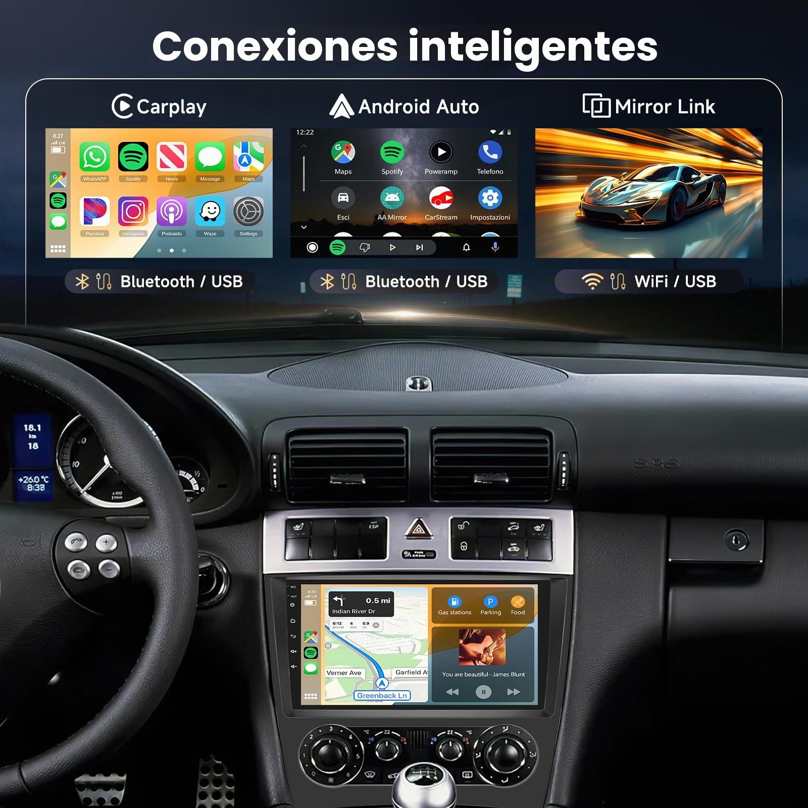 Radio para Coche [4GB+64GB] para Mercedes-Benz Clase C/GLK (2005-2009), Radio para Coche con Pantalla táctil de 9 Pulgadas, Android 13, CarPlay, Android Auto, BT5.0, WiFi, GPS, RDS, FM, EQ