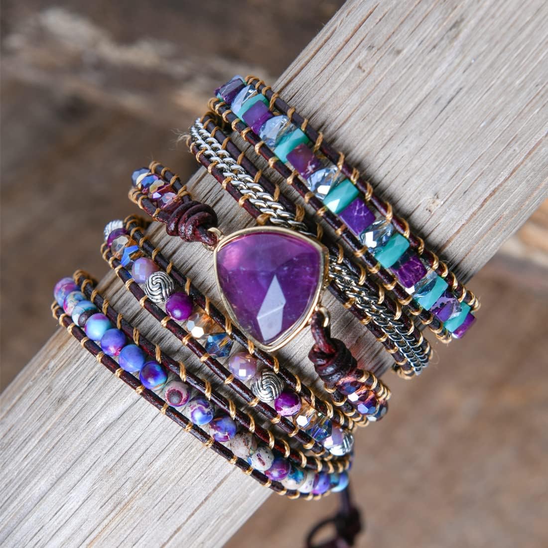 YGLINE Handmade Amethyst Boho Wrap Bracelets for Women-Healing Natural Stone Beads Crystal Bracelets for Women(Amethyst)
