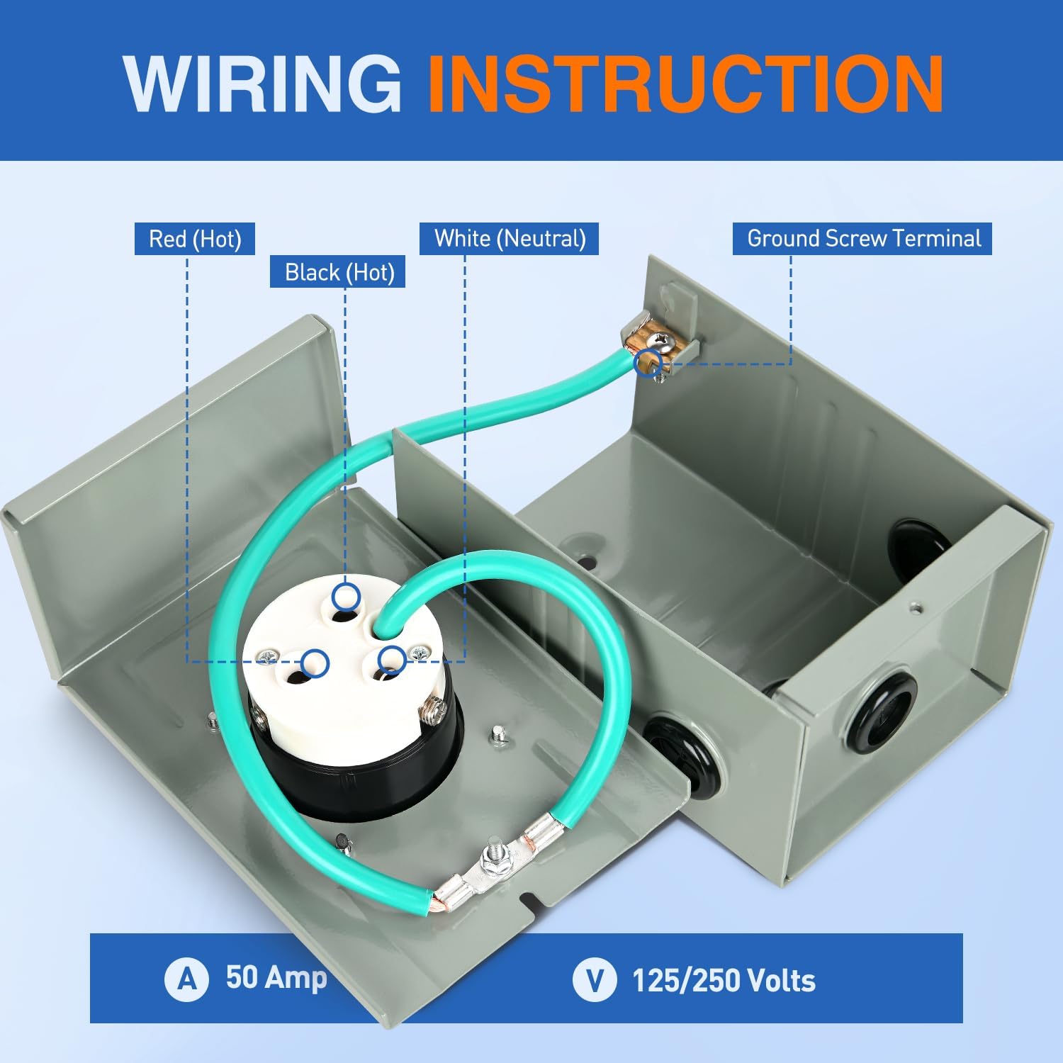 Nilight 50 AMP Generator Power Inlet Box 125/250V NEMA SS2-50P Receptacle LED Indicator Pre-drilled ETL Listed Enclosed Lockable Waterproof Outlet for RV Camper Outdoor Use